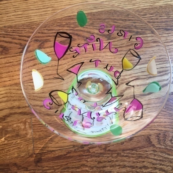 Delish Hand Painted Girls Night Out Green & Pink Margarita Cocktail Glass - Picture 3 of 12
